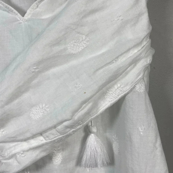 J. Jill White Embroidered Blouse Size XS Boho Peasant Tropical Pineapple Top - Picture 4 of 9